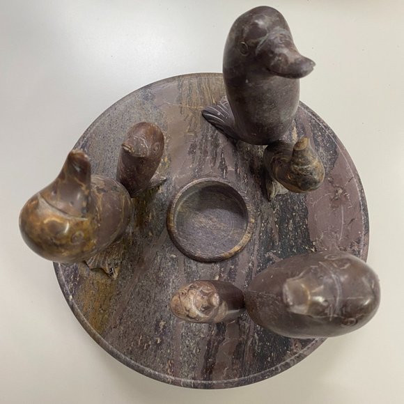 Vintage Marble Tea Light Holder/ Hand Carved Onyx Dolphins - Picture 4 of 11